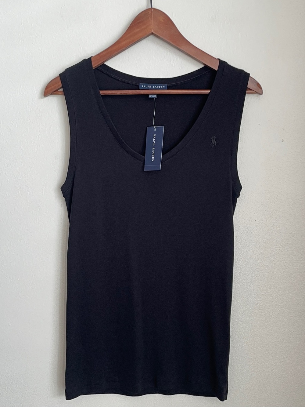 Ralph Lauren Tank Top Women's Large Black Scoop Neck Minimalist Quiet Luxury NWT